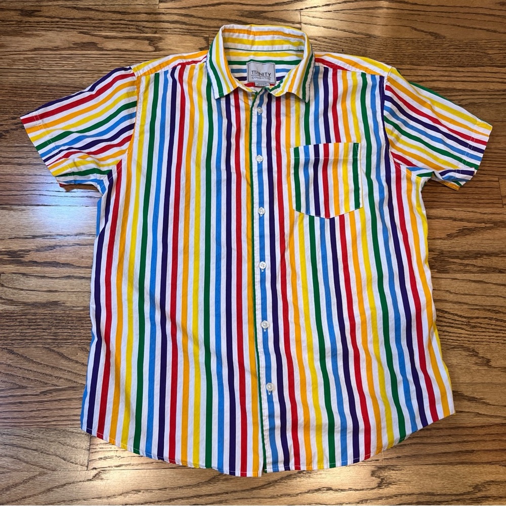 Trinity Collective Mens Rainbow Button Down Shirt Stripes Med Vtg Pride unique